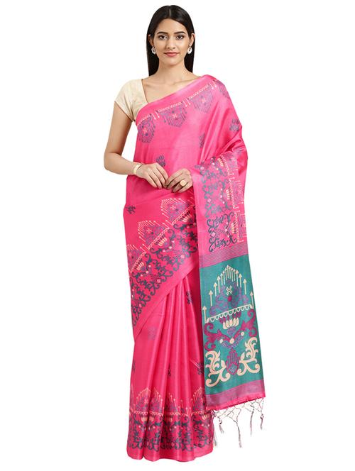 contrast printed saree with blouse - 16420313 - Standard Image - 1