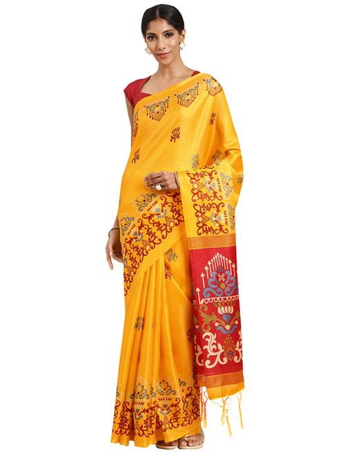 contrast printed saree with blouse - 16420314 - Standard Image - 1