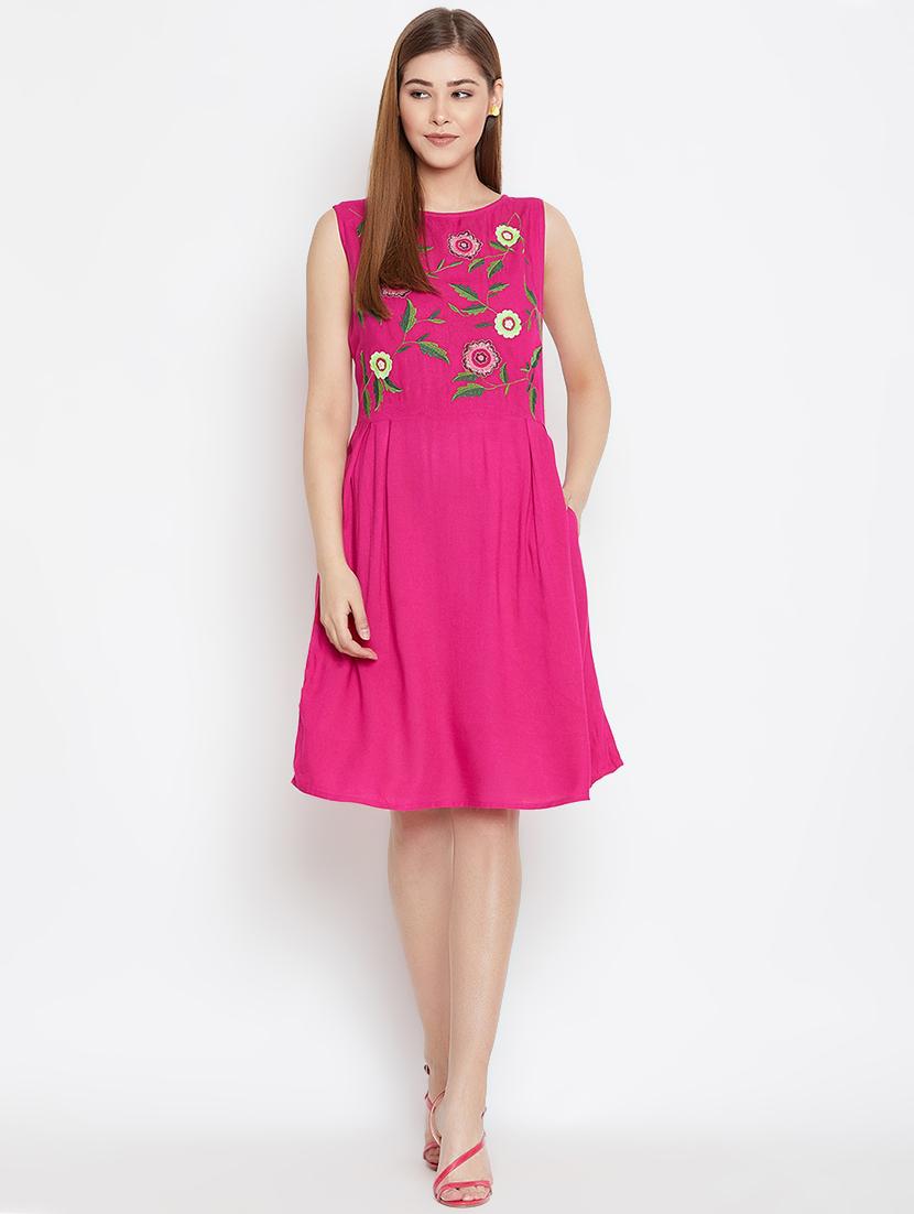 round neck embroidered a-line dress - 16420500 - Zoom Image - 1