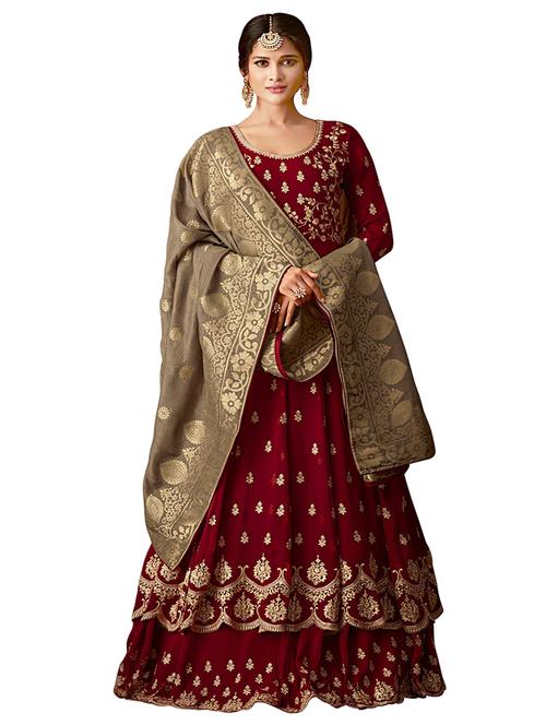 embroiered semi-stitched suit - 16420732 - Standard Image - 1