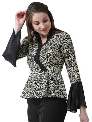 bell sleeved printed peplum top - 16420900 - Standard Image - 2