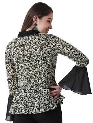 bell sleeved printed peplum top - 16420900 - Standard Image - 3