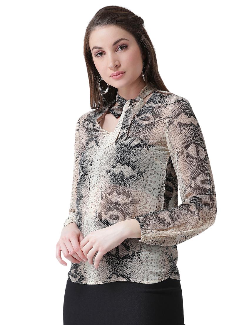 tie up neck snake print top - 16420901 - Zoom Image - 2
