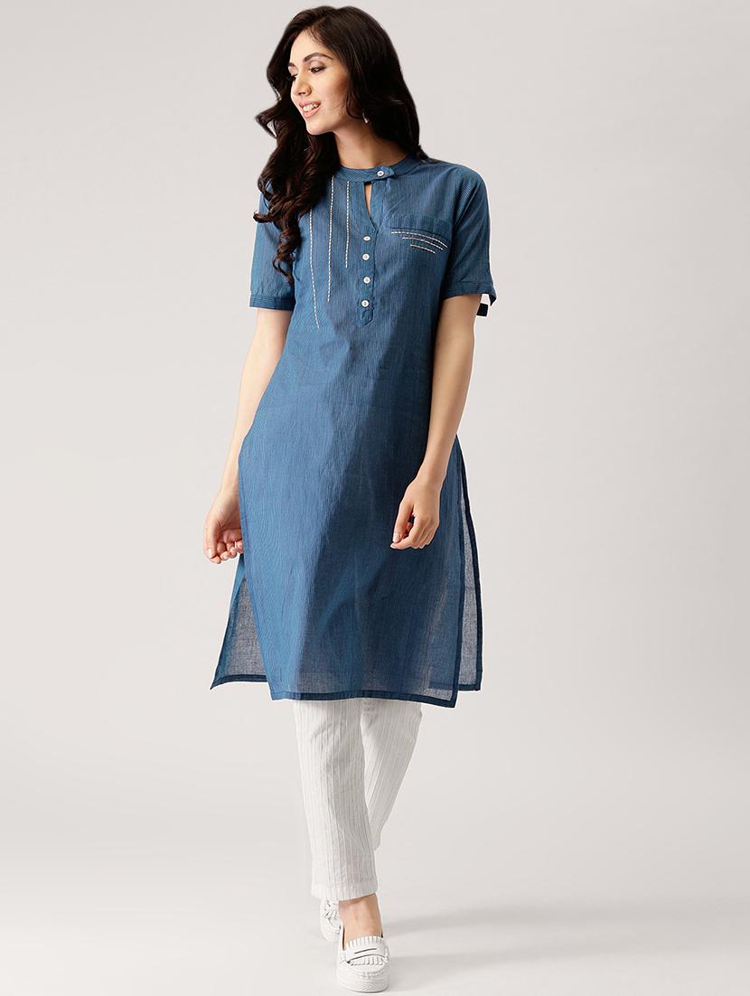 striped printed straight kurta - 16421982 - Zoom Image - 1