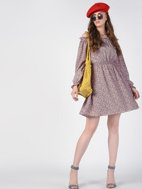off shoulder smocked floral A-line dress - 16422404 - Standard Image - 1