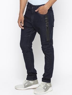 navy blue plain biker denim jeans - 16423924 - Standard Image - 2