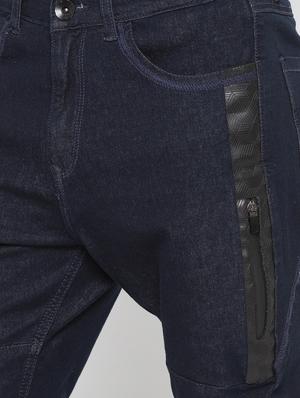 navy blue plain biker denim jeans - 16423924 - Standard Image - 5