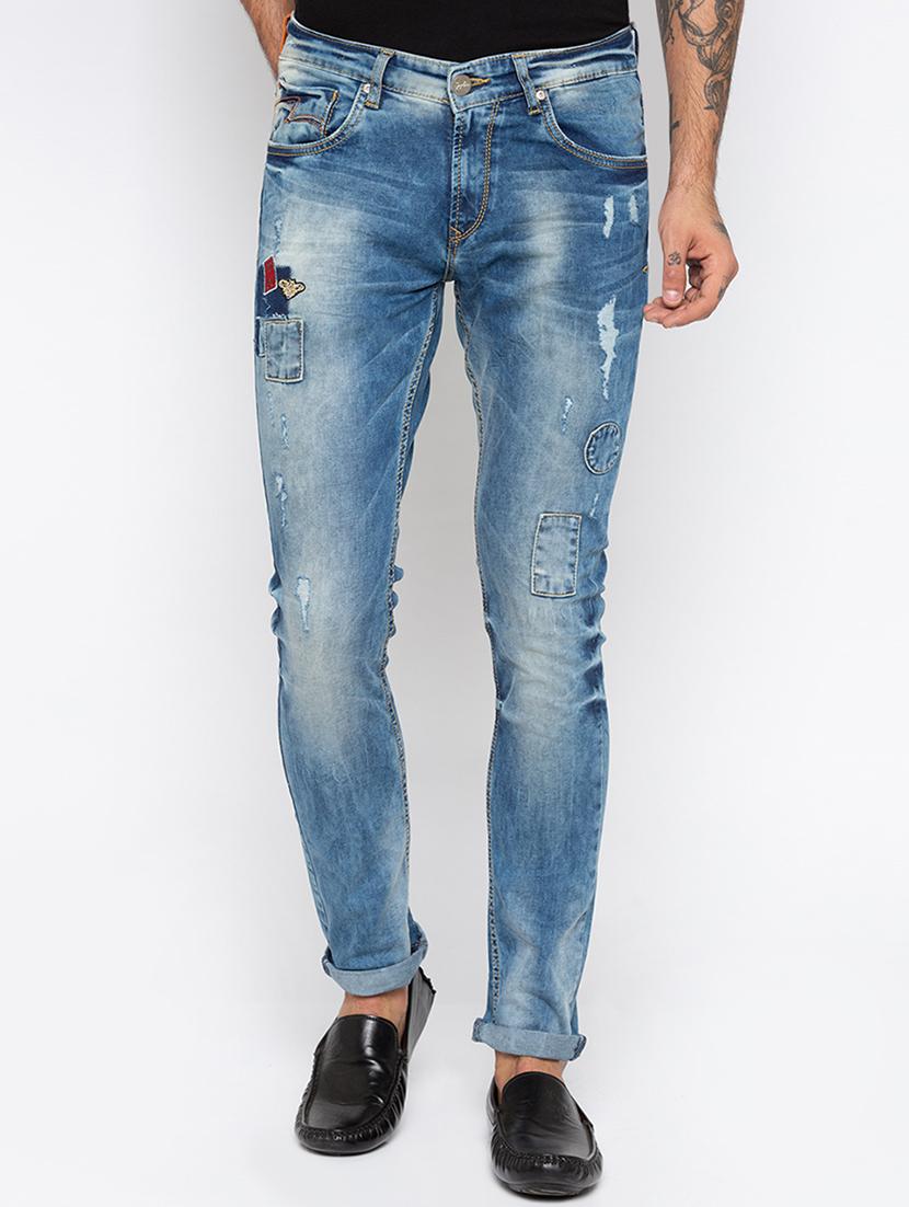 blue light washed patched denim jeans - 16423930 - Zoom Image - 1