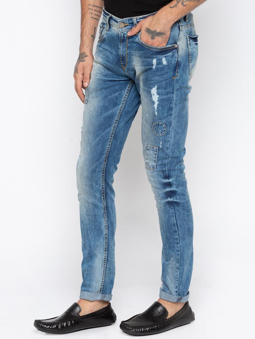 blue light washed patched denim jeans - 16423930 - Zoom Image - 2
