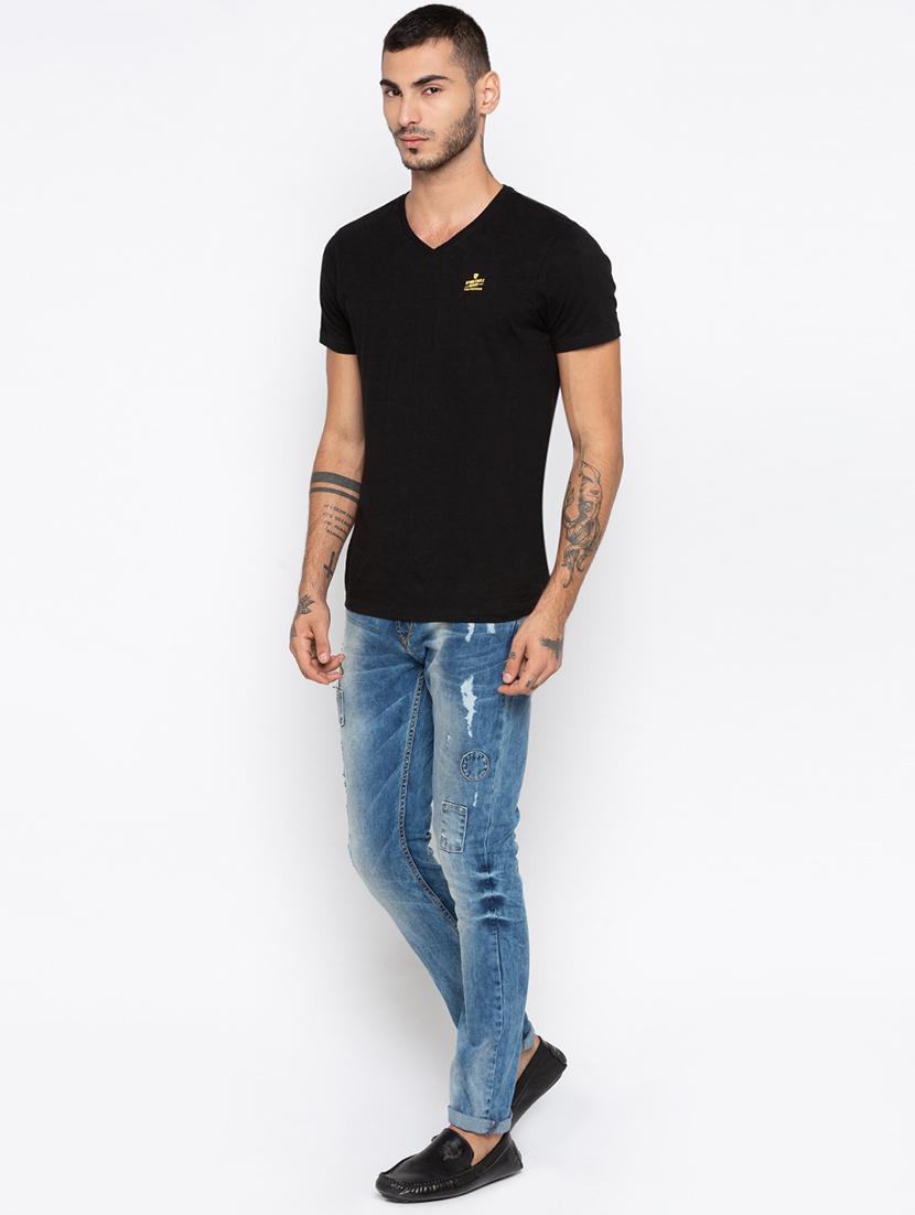 blue light washed patched denim jeans - 16423930 - Zoom Image - 4
