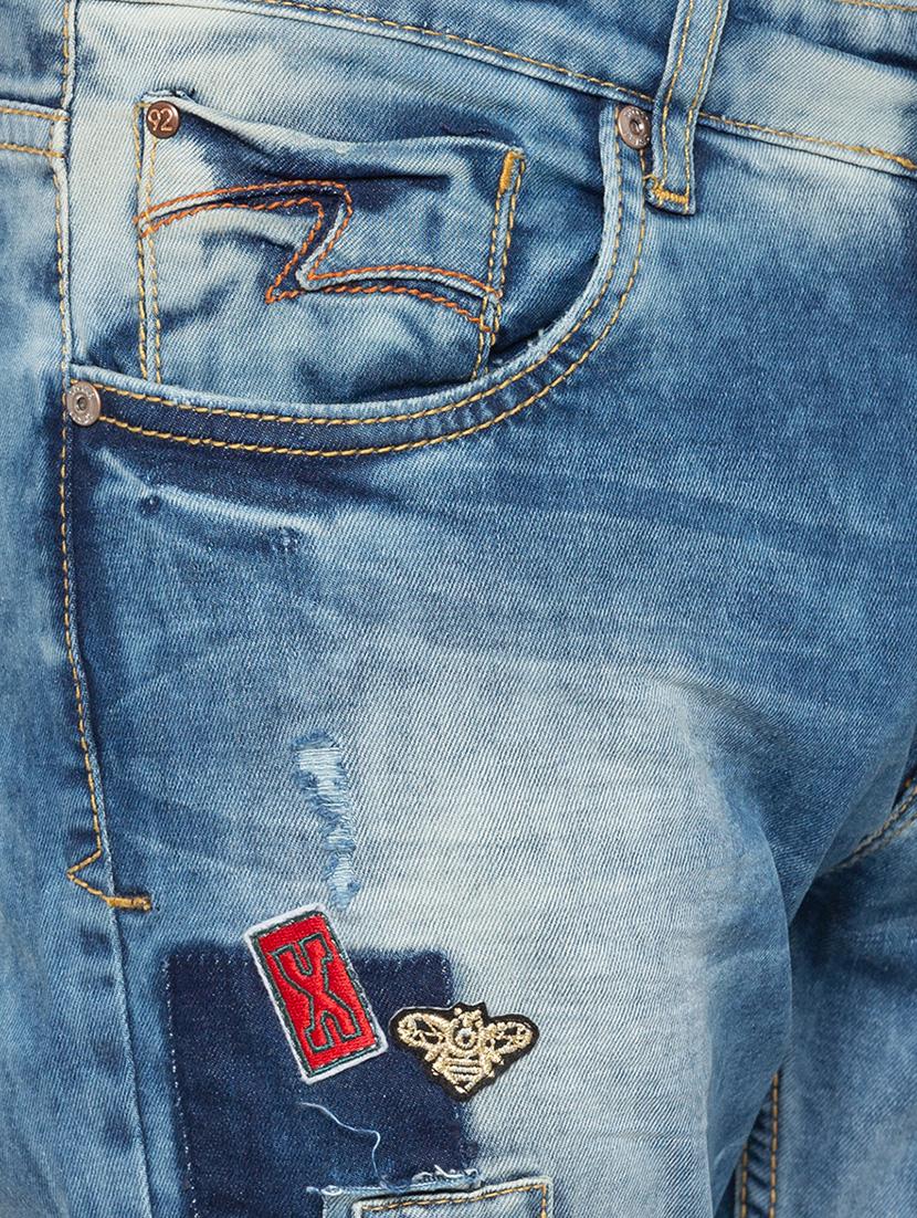 blue light washed patched denim jeans - 16423930 - Zoom Image - 5