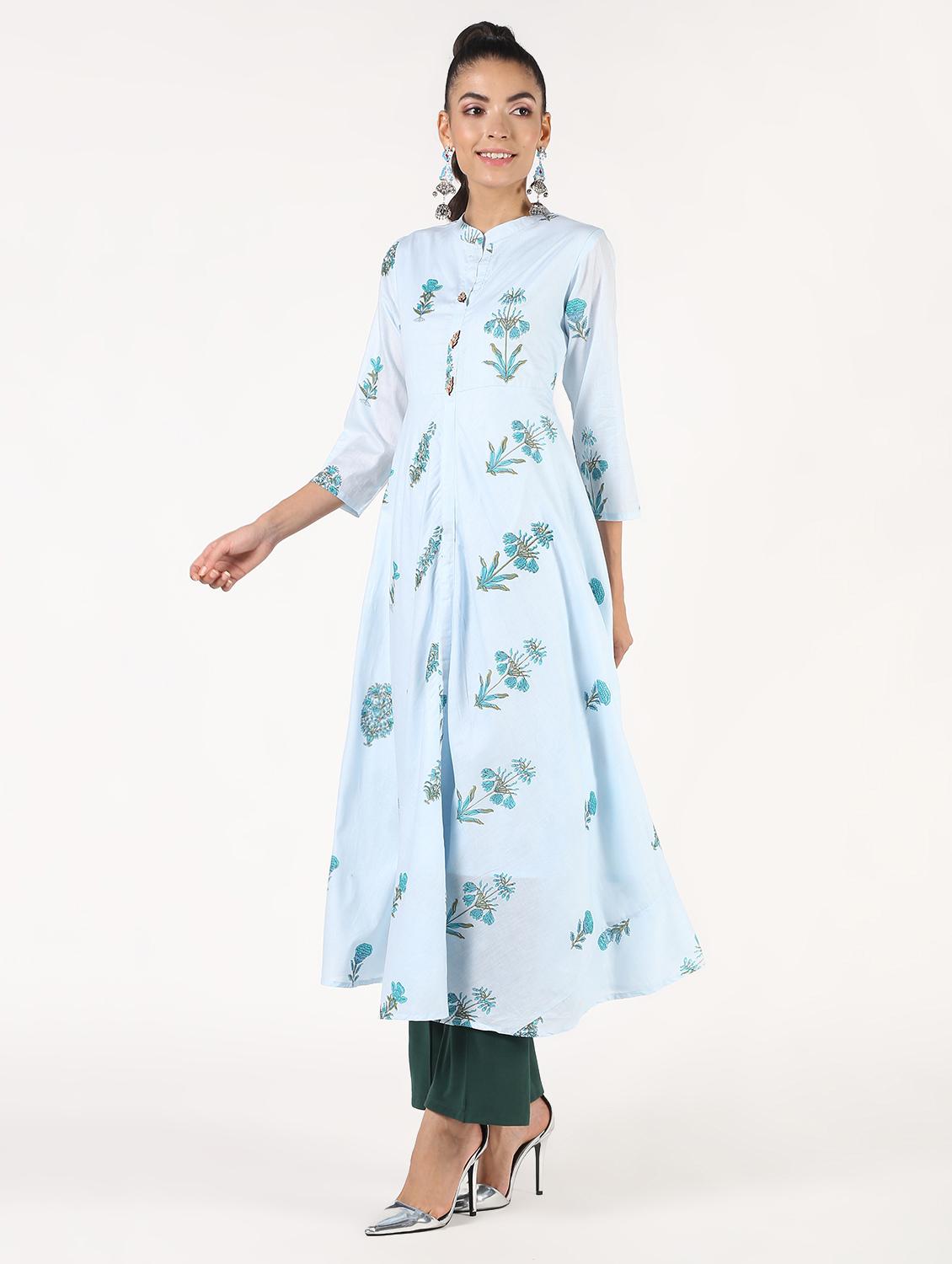 floral printed flared kurta - 16424436 - Zoom Image - 3