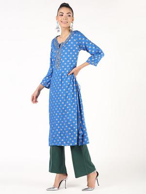 block printed straight kurta - 16424439 - Standard Image - 3