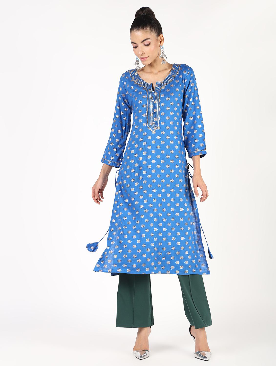 block printed straight kurta - 16424439 - Zoom Image - 2