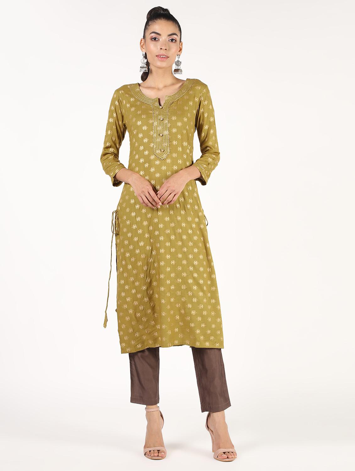 block printed straight kurta - 16424441 - Zoom Image - 2