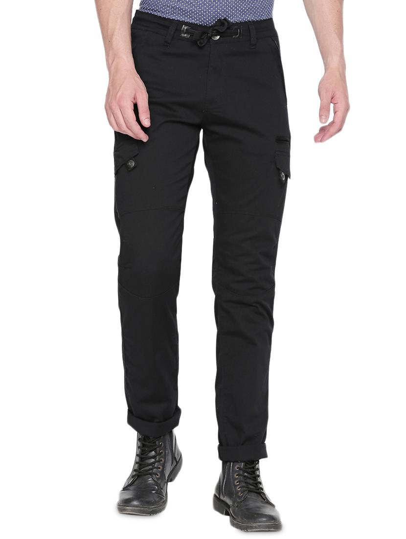 black cotton cargos casual trousers - 16425034 - Zoom Image - 1