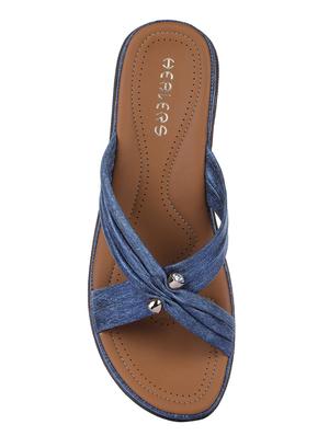 blue leatherette slip on sandals - 16429086 - Standard Image - 4