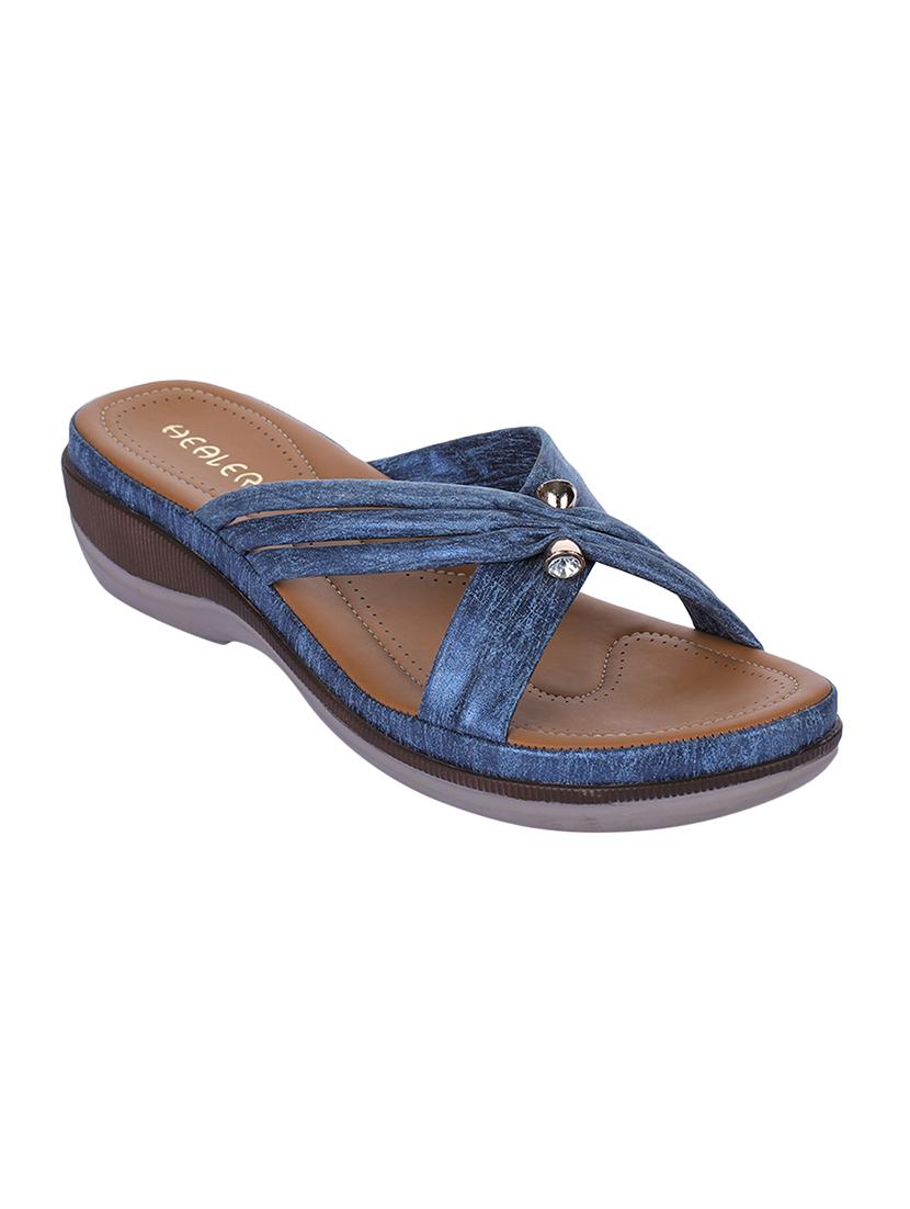 blue leatherette slip on sandals - 16429086 - Zoom Image - 1