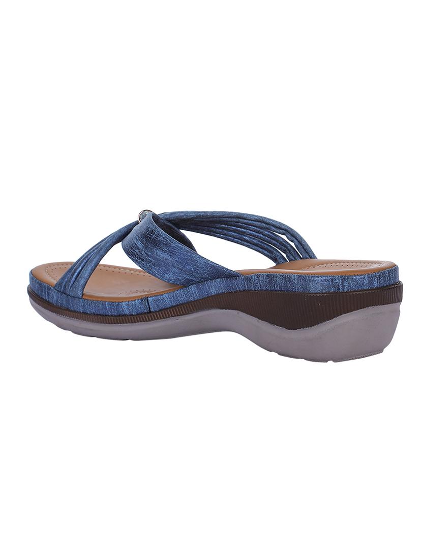 blue leatherette slip on sandals - 16429086 - Zoom Image - 3