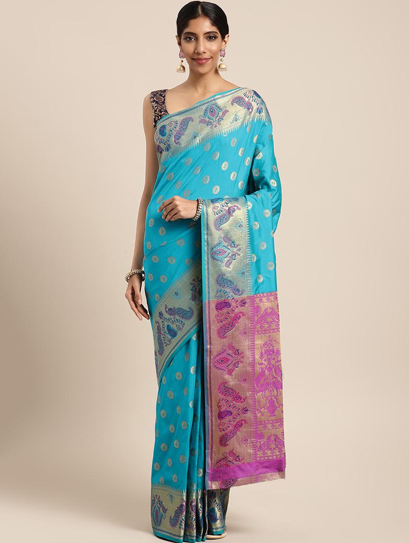 self-design banarasi saree with blouse - 16430674 - Zoom Image - 1