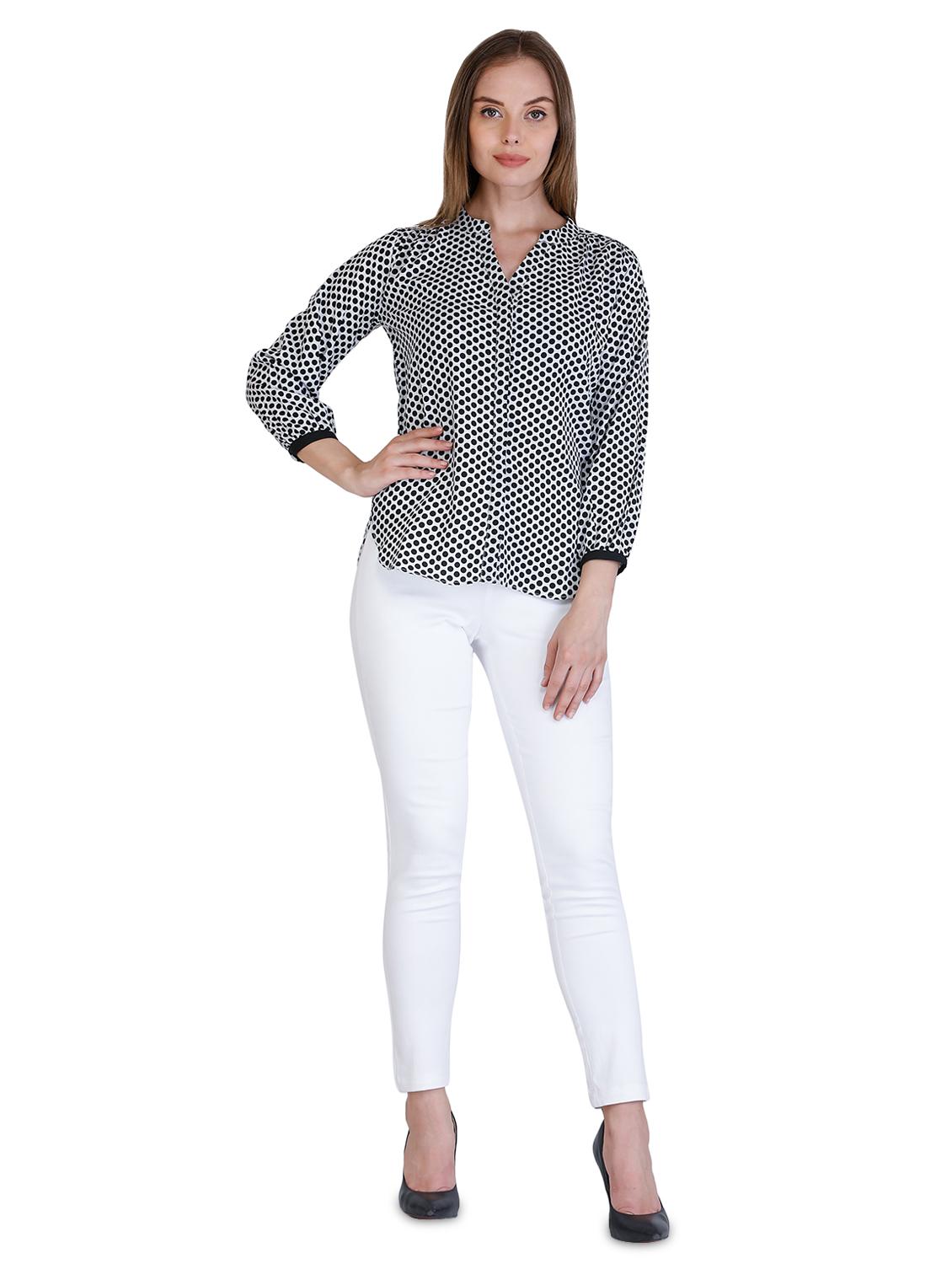 mandarin neck polka dot top - 16430728 - Zoom Image - 4