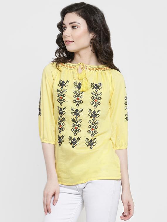 tie knot smocked embroidered top - 16431727 - Zoom Image - 2