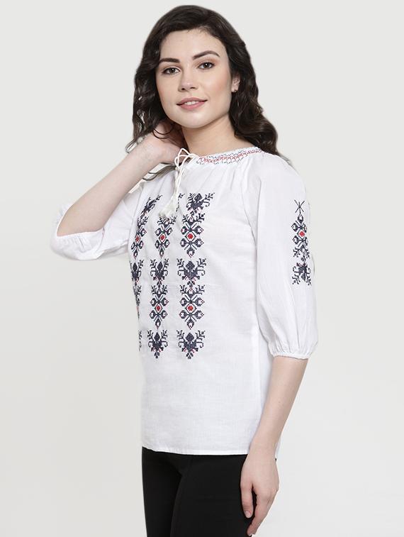 tie knot smocked embroidered top - 16431728 - Zoom Image - 2
