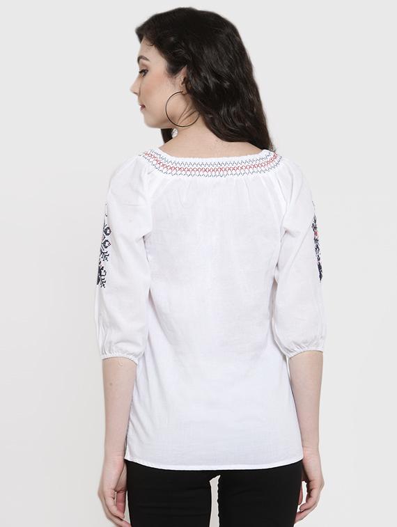 tie knot smocked embroidered top - 16431728 - Zoom Image - 3
