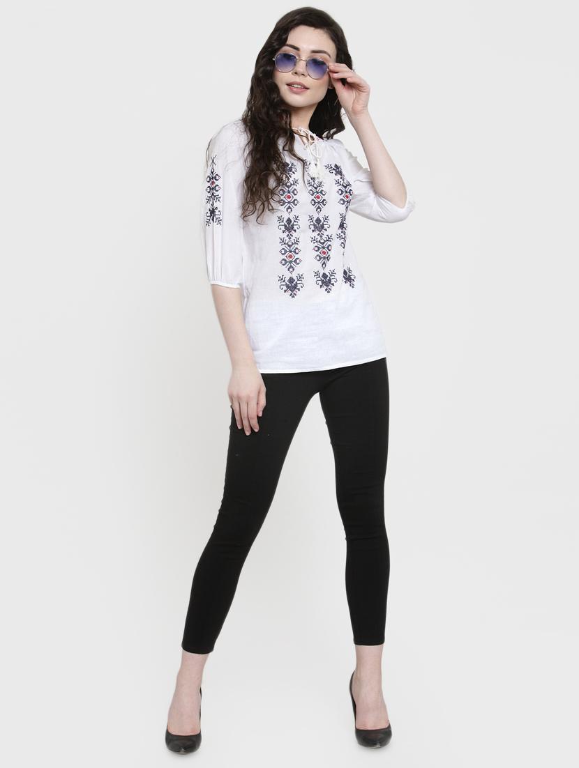 tie knot smocked embroidered top - 16431728 - Zoom Image - 4