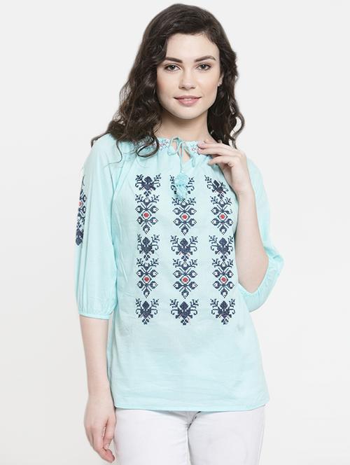 tie knot smocked embroidered top - 16431730 - Standard Image - 1