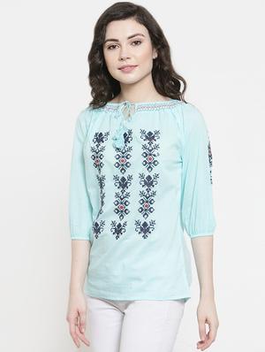 tie knot smocked embroidered top - 16431730 - Standard Image - 2