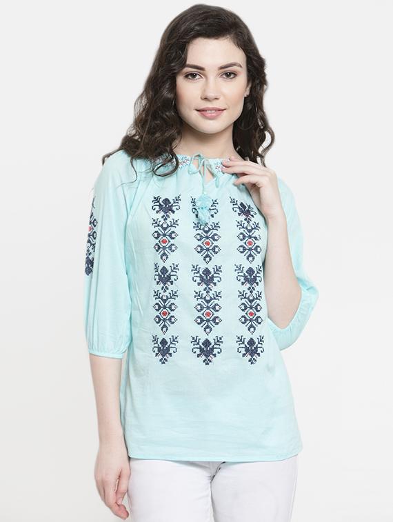tie knot smocked embroidered top - 16431730 - Zoom Image - 1