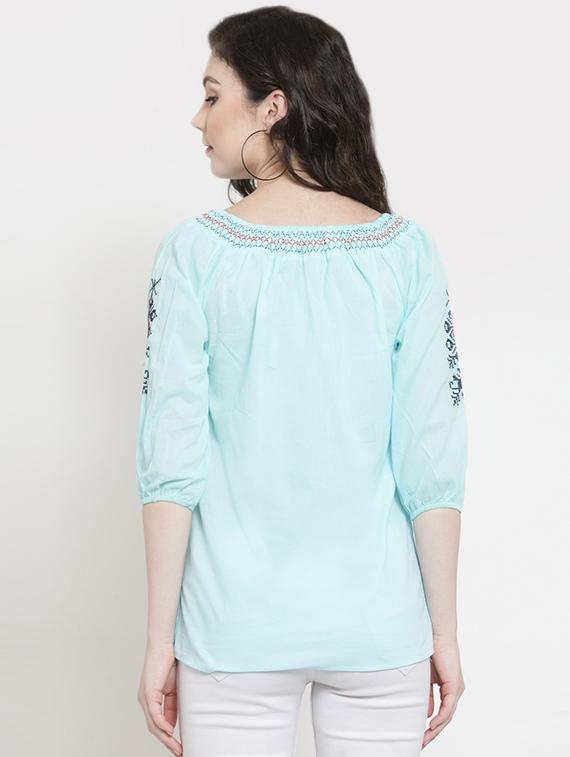 tie knot smocked embroidered top - 16431730 - Zoom Image - 3