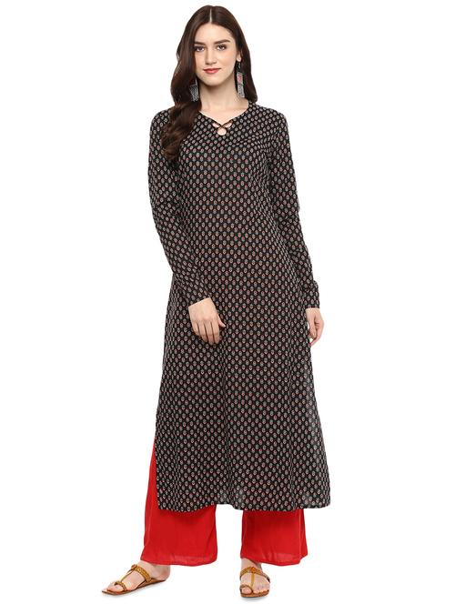 block printed a-line kurta - 16431738 - Standard Image - 1