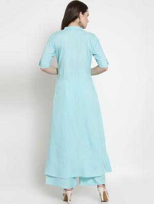 embroidered high low kurta palazzo set - 16431904 - Standard Image - 3