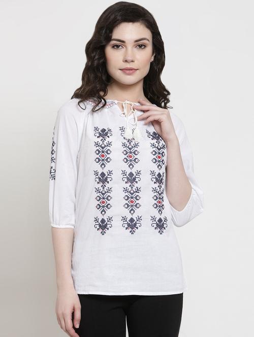 tie up neck embroidered top - 16431918 - Standard Image - 1