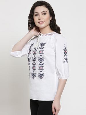 tie up neck embroidered top - 16431918 - Standard Image - 2