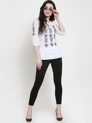 tie up neck embroidered top - 16431918 - Standard Image - 4