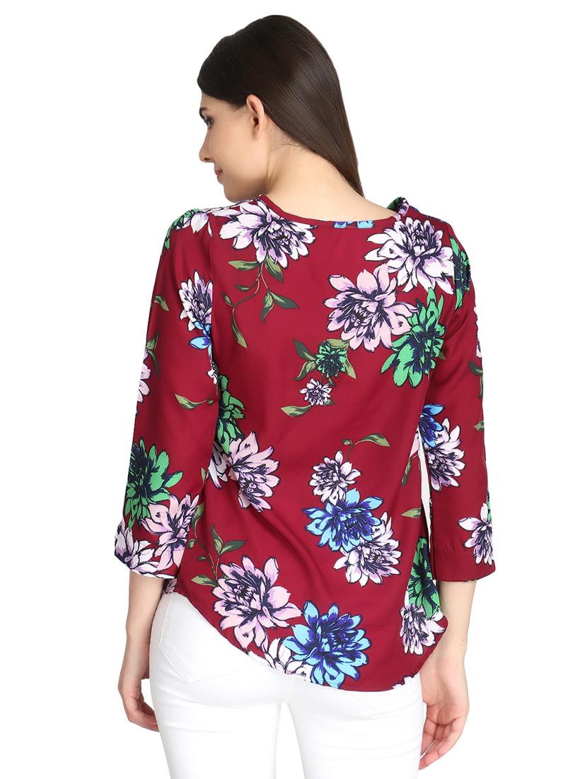 curved hem floral top - 16432760 - Zoom Image - 3
