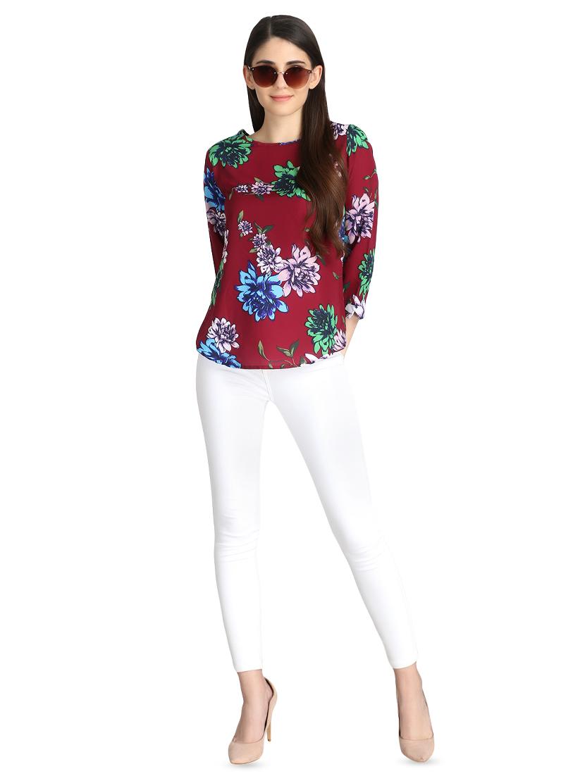 curved hem floral top - 16432760 - Zoom Image - 4