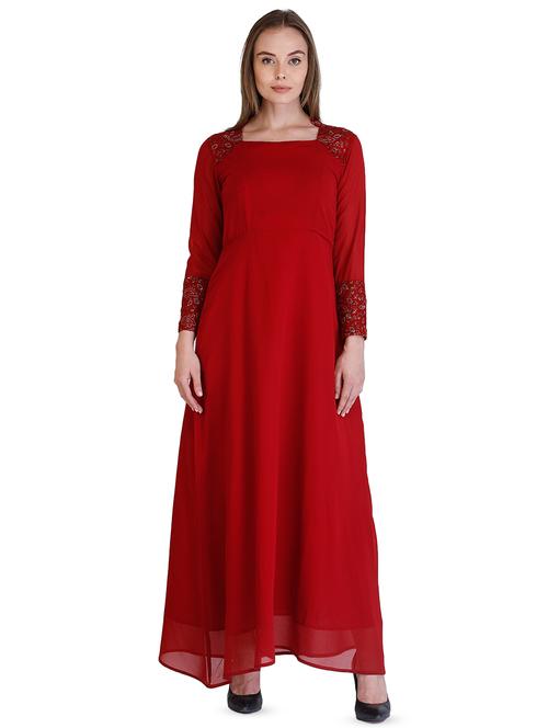 mandarin neck long sleeved solid maxi dress - 16433464 - Standard Image - 1