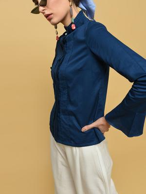 pleat detail bell sleeved solid top - 16433534 - Standard Image - 3