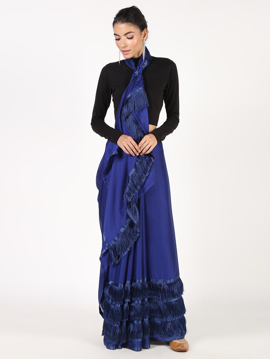 ruffle solid saree with blouse - 16435247 - Zoom Image - 1