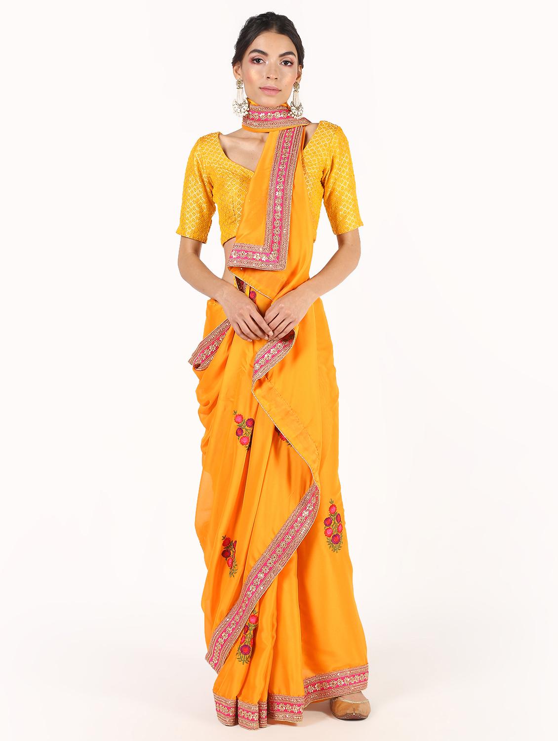 bordered embroidered saree with blouse - 16435256 - Zoom Image - 1