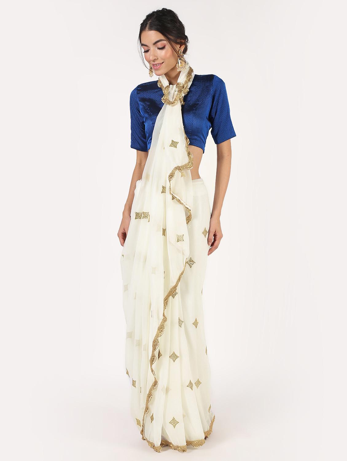 bordered embroidered saree with blouse - 16435302 - Zoom Image - 1