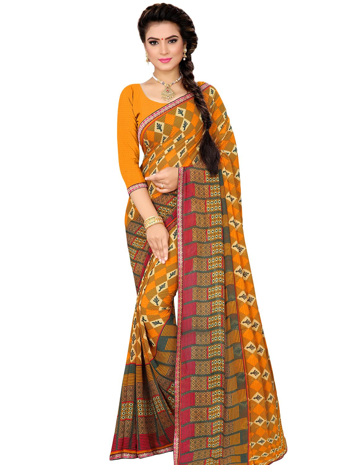 checkered printed saree with blouse - 16435464 - Zoom Image - 1