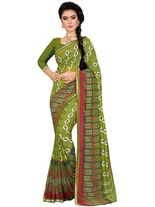 checkered printed saree with blouse - 16435465 - Standard Image - 1