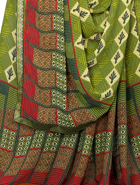 checkered printed saree with blouse - 16435465 - Zoom Image - 2