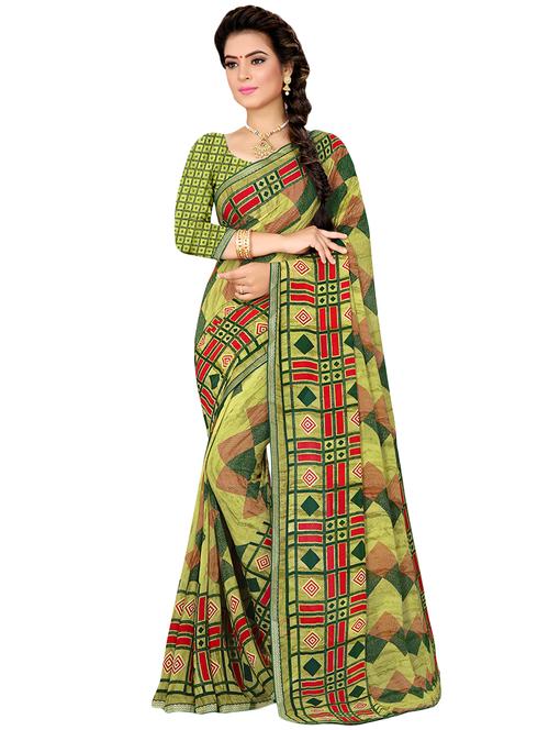 checkered printed saree with blouse - 16435470 - Standard Image - 1