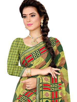 checkered printed saree with blouse - 16435470 - Standard Image - 2